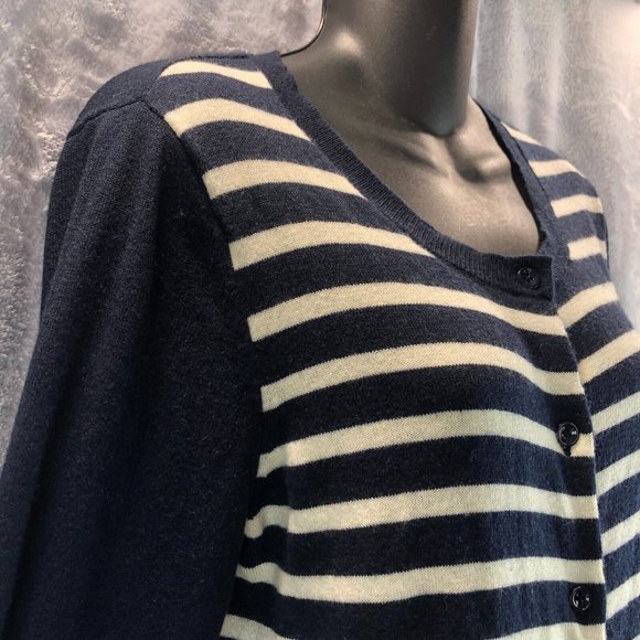 Gap Womens Sz L Navy Blue and White Long Sleeve Sequined Cardigan Button up Swea - Picture 2 of 14